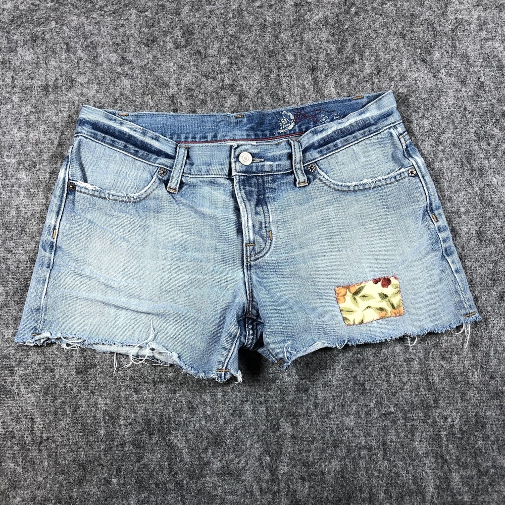 Gap Shorts Womens 4 Blue Denim Frayed‎ Raw Hem Floral Patchwork Distressed Y2K